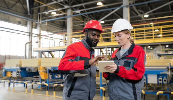 Workers reporting a hazard on their tablet