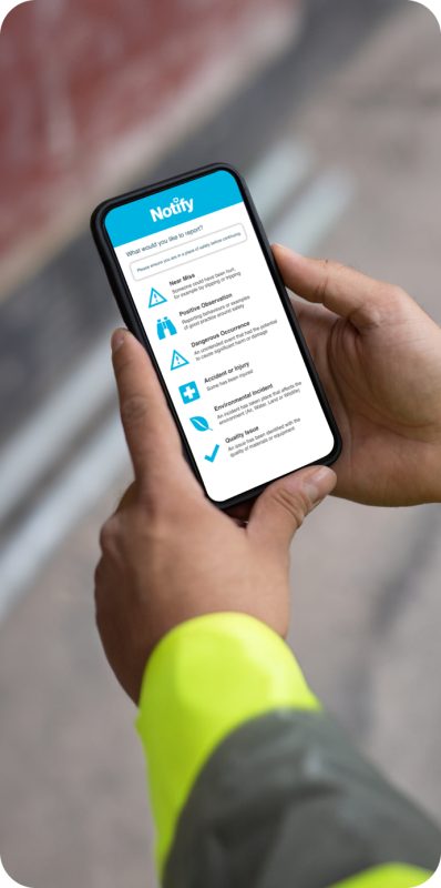 Near miss App being used on a manufacturing site