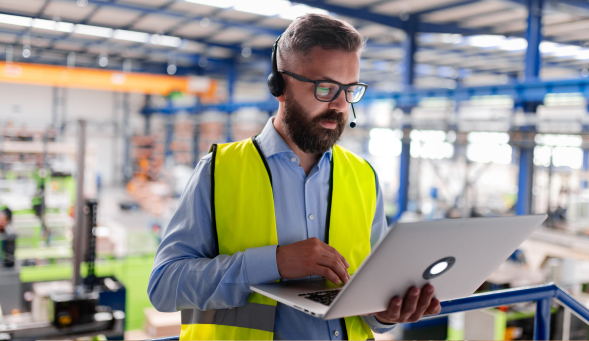 Health and safety manager looking at data