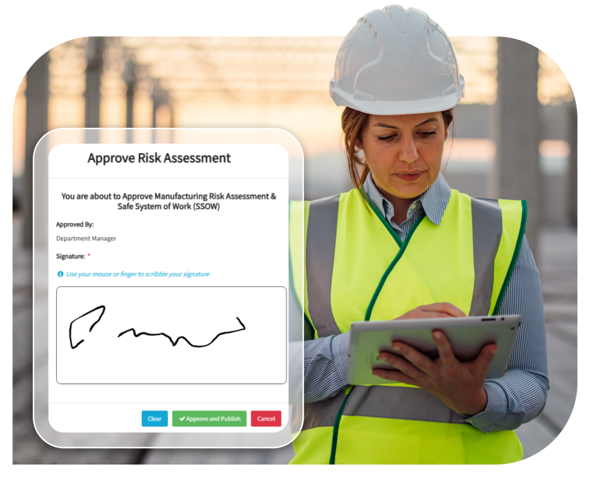 Risk assessment approval workflow with digital signature in health and safety compliance software