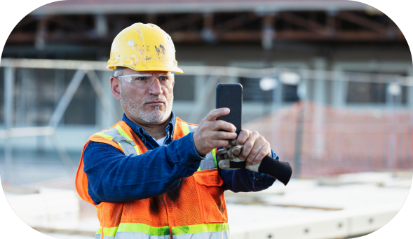 Worker reporting a near miss on a mobile