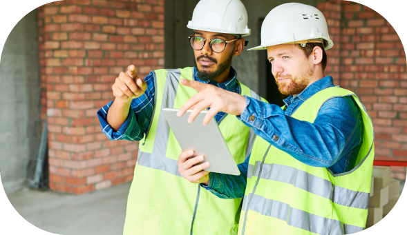 Workers using safety software